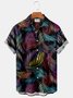 Royaura Black Hawaiian Plant Leaf Print Chest Bag Holiday Shirt Plus Size Shirt