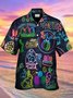 Royaura Casual Easter Egg Men's Hawaiian Shirts Neon Bunny Nightclub Oversized Stretch Button Shirts