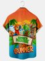 Royaura Hawaiian cartoon parrot turtle beach print chest pocket holiday shirt oversized orange shirt