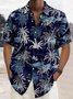 Royaura Linen Hawaiian Coconut Tree Blue Print Chest Bag Shirt Plus Size Holiday Shirt