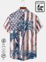 Royaura Vintage Cotton American Flag Coconut Tree Print Breast Pocket Shirt Plus Size Shirt
