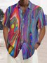 Royaura Comfortable hemp Men's Casual Gradient Print Front Button Soft Breathable Chest Pocket Casual Hawaiian Shirt