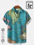 Royaura Cotton Linen Navigation Map Retro Men's Plus Size Shirt