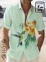 Royaura Comfortable hemp sparrow lily flower hawaiian button shirt oversized shirt