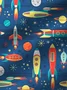 Royaura 50s Cartoon Art Space Rocket Print Beach Men's Vacation Hawaiian Big and Tall Aloha Shirt