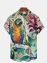 Royaura Parrot Plant and Flower Tropic Vacation Men's Hawaiian Animal Wrinkle Free Seersucker Plus Size Aloha Shirts