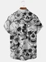 Royaura Vintage Skull Lily Print Men's Bowling Button Pocket Plus Size Shirt