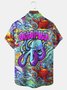 Royaura Octopus Hippie Ocean Print Beach Men's Vacation Hawaiian Big and Tall Aloha Shirt