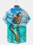 Royaura Taste The Tiger Carries The Cat Men's Creative Father-Son Swimming Hawaiian Plus Size Aloha Shirts