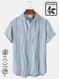 Royaura Nature  Fiber Blue Vertical Wavy Stripes Men's Breathable Natural Button Pocket Plus Size Shirt