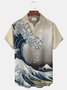 Royaura Men's Japanese Ukiyoe Wave Print Casual Chest Pocket Short Sleeve Hawaiian Shirts