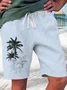 Royaura Natural Fiber Coconut Tree Print Breathable Moisture Absorption Casual Shorts