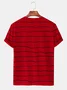 Casual Vintage Cartoon Men's Striped Short Sleeve Red Round Neck Striped T-Shirt Stretch Fun Basic Tops