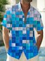 Royaura Hawaiian Geometric Block Men's Button Down Pocket Shirt