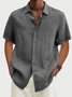 Royaura Men's Solid Color Cotton Linen Soft & Breathable Button Plus Size Short Sleeve Shirt