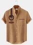 Royaura® Cotton Linen Vintage Musical Instrument Print Men's Stand Collar Button Pocket Shirt