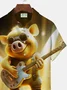 Royaura Music Instrument Guitar Pig Print Men's Button Pocket Shirt