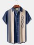 Royaura Vintage Bowling Stripe Geometric Print Men's Button Pocket Two-Piece Shirt And Shorts Set