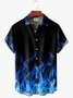 Royaura Vintage Flame Print Men's Button Pocket Two-Piece Shirt And Shorts Set