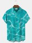 Royaura Cotton Hemp Hawaiian Blue Wavy Texture Art Men's Button Pocket Shirt