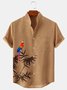 Royaura Natural Fiber Parrot Bamboo Leaf Men's Stand Collar Button Pocket Shirt