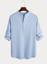 Royaura Vintage Casual Basic Cotton Linen Long Sleeve Stand Collar Shirts Breathable Comfortable Camp Shirts