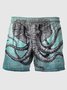 Royaura Hawaiian Elephant Octopus Print Men's Quick Dry Beach Trunks Swim Trunks