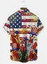 Royaura Flag Independence Day Men's Hawaiian Shirts American Flag Rooster Stretch Plus Size Aloha Camp Shirts