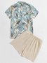 Royaura Hawaiian Tropical Floral Print Men's Button Pocket Two-Piece Short Sleeve Shirt And Shorts Set