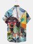 Royaura Funny Cute Dog Print Beach Men's Hawaiian Oversized Shirt With Pocket