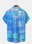 Royaura Geometric Gradient Print Beach Men's Hawaiian Oversized Shirt with Pocket