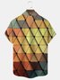 Royaura Vintage Geometric Color Block Diamond Print Men's Button Pocket Shirt