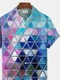 Royaura Geometric Color Block Gradient Print Men's Button Pocket Shirt