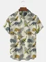 Royaura Hawaiian Dinosaur Plant Leaf Print Men's Button Pocket Shirt