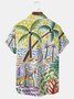 Royaura Beach Holiday Yellow Men's Hawaiian Shirts Coconut Tree Elephant Wrinkle Free Seersucker Aloha Pocket Camp Shirts