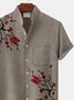 Royaura Natural Fiber Vintage Japanese Plum Blossom Printed Stand Collar Men's Button Pocket Shirt