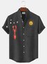 Royaura Natural Fiber Sea Life Lobster Print Stand Collar Men's Button Pocket Shirt