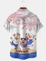 Royaura  American Flag Independence Day 4th July Pig Print Beach Men's Oversized Shirt with Pockets