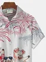 Royaura  American Flag Independence Day 4th July Pig Print Beach Men's Oversized Shirt with Pockets