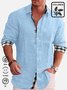 Men's Cotton Linen Casual Simple Plaid Contrast Print Lapel Long Sleeve Shirt