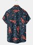 Royaura Beach Vacation Lobster Men's Hawaiian Blue Shirts Stretch Oversized Aloha Camp Pocket Shirts