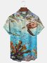 Royaura Nautical Turtle Print Beach Men's Hawaiian Oversized Pocket Shirt