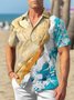 Royaura Beach Print Men's Hawaiian Oversized Short Sleeve Shirt with Pockets