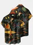 Royaura Beach Vacation Men's Black Hawaiian Shirt Surf Art Cartoon Stretch Plus Size Aloha Camp Shirts