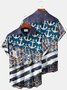 Royaura 50's Nautical Anchor Blue Men's Hawaiian Shirts Stretch Stripe Camp Pocket Navy Shirts