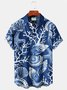 Royaura Beach Vacation Men's Blue Hawaiian Shirts Ocean Coral Starfish Stretch Plus Size Aloha Camp Shirts