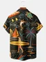 Royaura Beach Vacation Men's Black Hawaiian Shirt Surf Art Cartoon Stretch Plus Size Aloha Camp Shirts