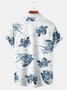 Royaura Beach Vacation Men's White Hawaiian Shirts Sea Turtle Art Stretch Plus Size Aloha Camp Shirts