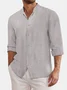 Royaura Linen Shirt Basic Casual Men's Hawaiian Vacation Oversized Long Sleeve Shirt