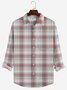 Royaura Vacation Casual Red Men's Seersucker Plaid Long Sleeve Shirts Wrinkle-Free Stretch Large Size Camp Pocket Shirts